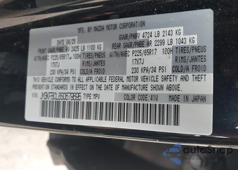 2025 Mazda Cx-5 2.5 S Preferred z USA, uszkodzony, nr VIN JM3KFBCL8S0679695